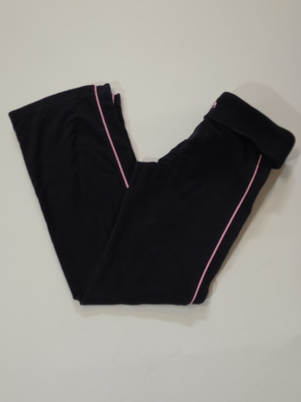 Vintage Fila Sweatpants Joggers Womens 10 Black Pink Stripe Fold Over Waist Y2K